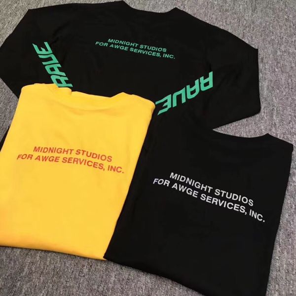 

awge 2018ss лучшая версия a$ap rocky brand awge x midnight studios с длинным рукавом логотип печатный футболка хип-хоп мужчины хлопчатобумаж, White;black