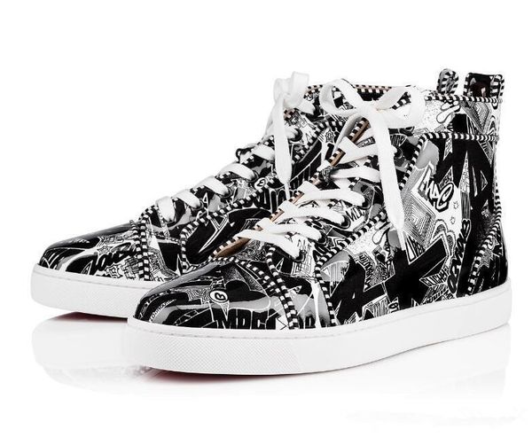 

2019 new low-heeled leather new red bottom graffiti shoes men\'s fashion rivets sneakers famous brand with box wholesale lts