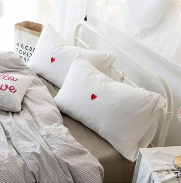 

white cotton pillowcase bedding for couple red heart embroidery pillow cover bedroom valentines day gift for him her pillow case
