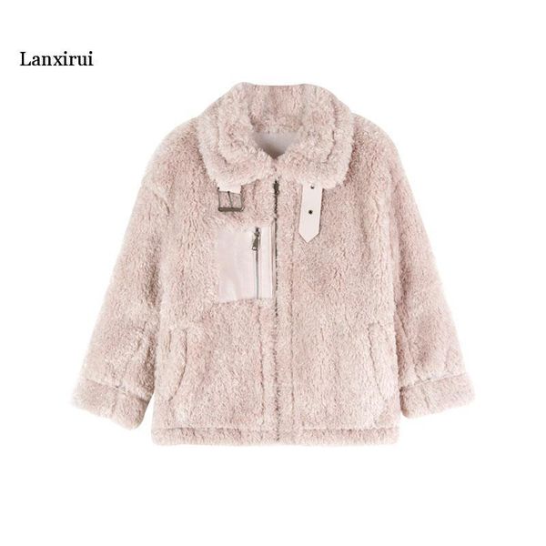

2019 autumn and winter new style korean-style stand collar lambs wool hoodie fur coat fashion versatile, Black