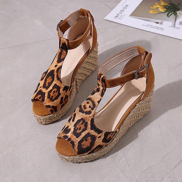 

fashion summer buckle fish mouth shoes woman thick platform women sandals leopard ladies sandals shoes peep toe big size 53, Black