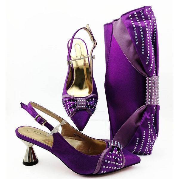 

nice looking purple women pumps and bag with rhinestone decorate african dress shoes match handbag set mm1099,heel 7cm, Black
