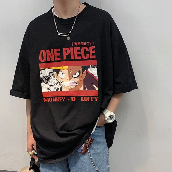 

oversized men t shirt 2020 summer new cool short sleeve cotton funny japan luffy printed harajuku streetwear t shirt men, White;black