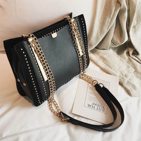 

luxury rivet handbag women bag designer brand metal chain tote bags pu leather crossbody bags for women sac a main femme #af