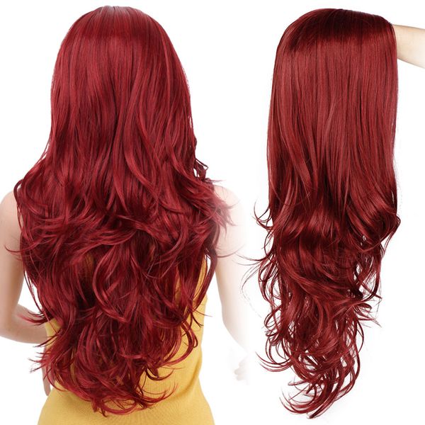 

new long wavy red black pink synthetic wigs for women cosplay party female daily false hair heat resistant