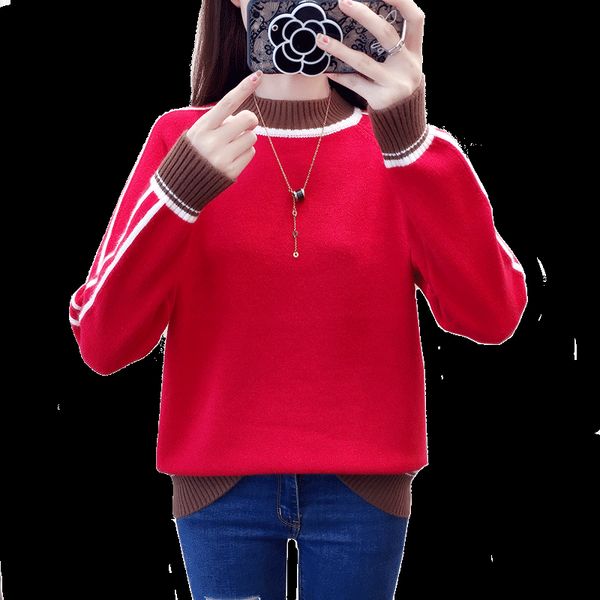 

early autumn new women's wear 2020 half-high collar sweater loose thin and thick color matching languid wind bottom long sleeves, White;black