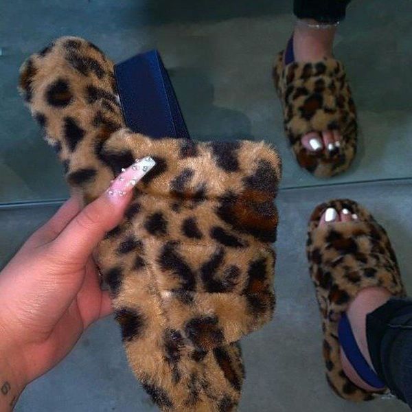 

faux fur slides leopard print furry slippers klapki z futerkiem fur sandal claquette fourrure femme fourrure klapki z futerkiem, Black