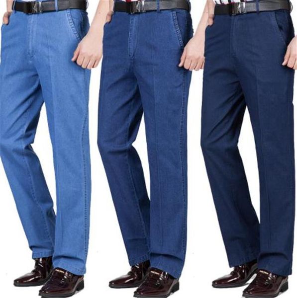 

high waist loose business casual denim blue trousers straight long mens jeans regular washed zipper mens jeans