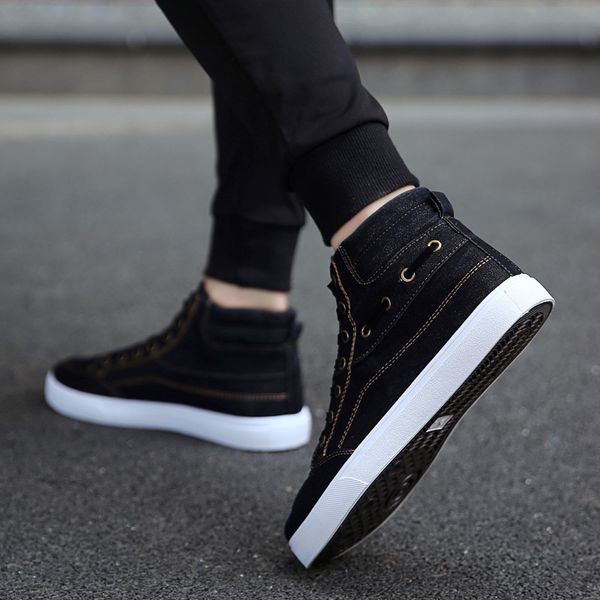 

denim canvas shoes men's korean-style versatile breathable casual shoe students high-board shoe fashion man shoes 2019 winte, Black