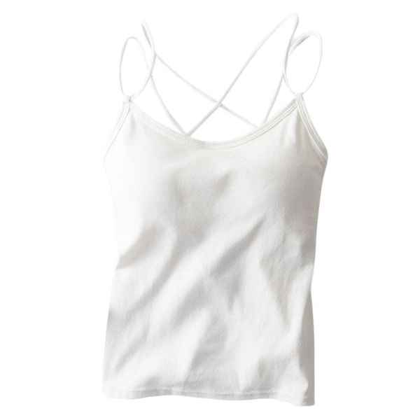 

women sleeveless tank solid color slim camisole criss cross backless vest d08e, White