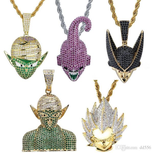 

hip hop gold iced out anime dragon ball bic devil majin buu character broly gokan kid buu men necklaces