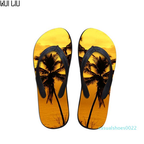 

customized women flip flops 3d palm tree pattern women casual summer slip-on slippers woman beach flats flip flops for female c22, Black