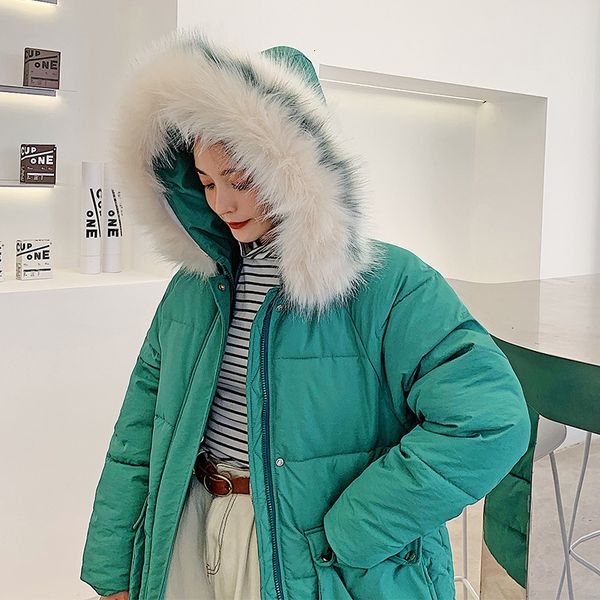 

women winter jas katoen wet -coated thicken thicken bontkraag women long coats parka women's coats, Black
