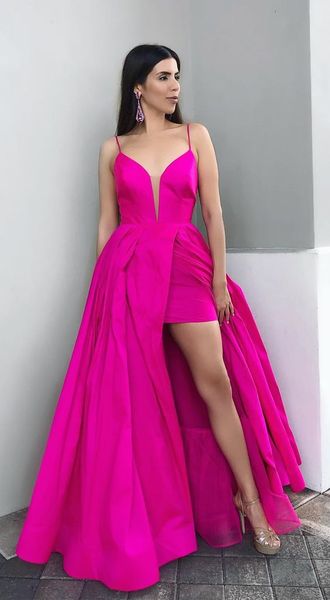 

pink deep v neck prom dresses high low satin with straps backless simple long evening formal dress party cocktail dress gowns, Black