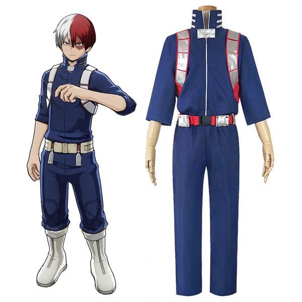 

my boku no hero academia cosplay todoroki s costume carnival halloween party blue battle suit set, Black