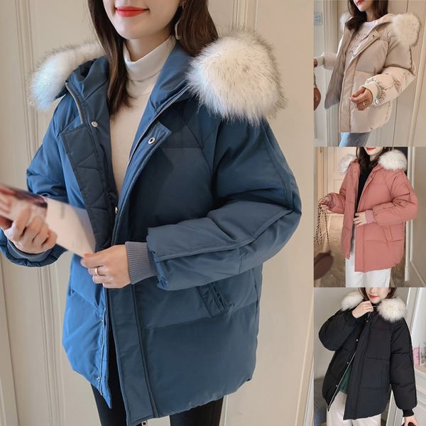 

feitong 2019 fashion women winter warm cotton hooded winter jackets long-sleeved coat streetwear manteau femme #10935, Black