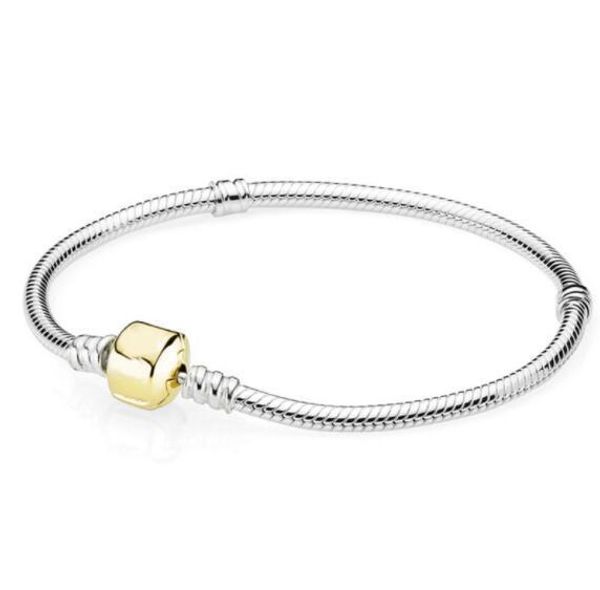 

authentic 925 sterling silver gold color barrel clasp basic snake pan bracelet bangle fit women bead charm diy jewelry, Black