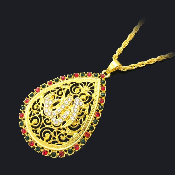 

vintage islamic religious crystal pendant necklace collares charm twisted necklace shellhard muslim jewelry for women men, Silver
