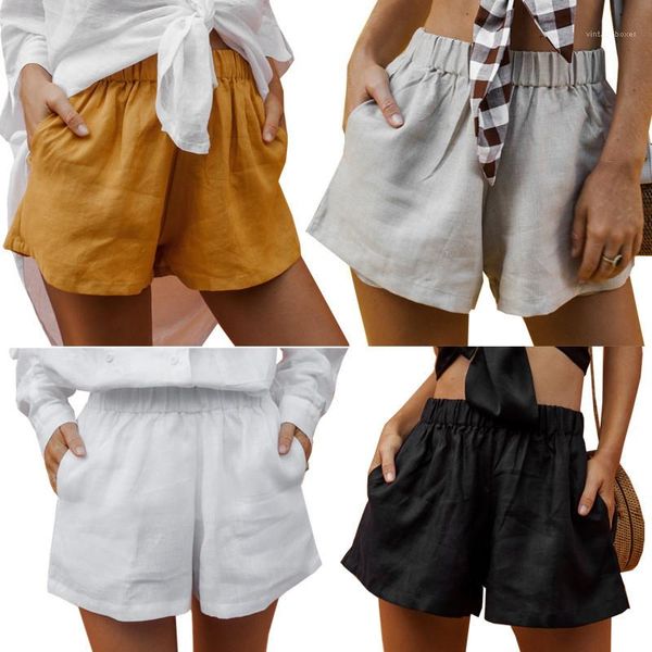 

solid color above knee length beach shorts womens summer casual shorts elastic waist loose baggy shorts, White;black