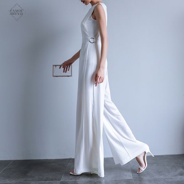 

for romper jumpsuit women round neck sleeveless sashes overalls summer office lady female elegant long wide leg ukraine, Black;white