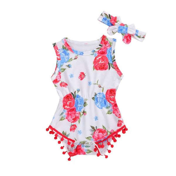 

pudcoco 2pcs симпатичные новорожденных baby girl одежда цветочный комбинезон + лук головной убор set outfit женский пляжный костюм, White