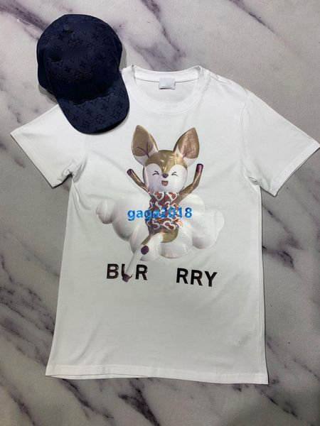 

high end женщины девушки футболка мультфильм олень письмо мотив круглый вырез с коротким рукавом блузка летняя рубашка тройник модный дизайн, White