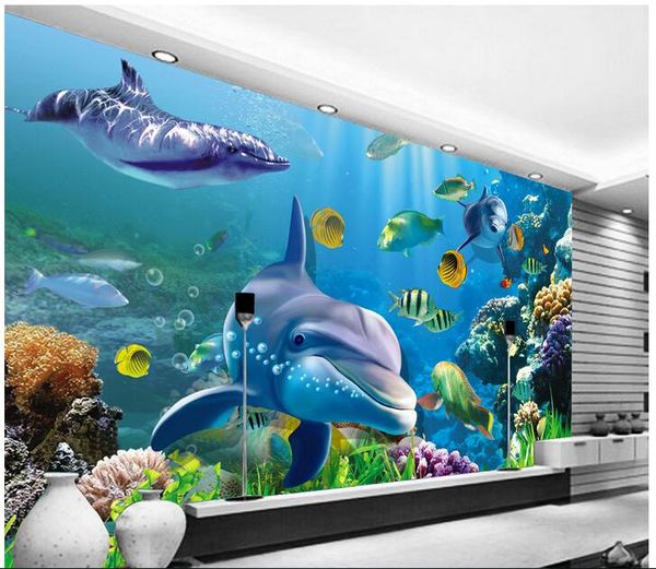 

wdbh 3d wallpaper custom p mural blue ocean dolphin whale coral living room office home decor 3d wall murals wallpaper for walls 3 d