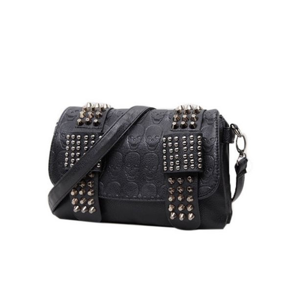 

black pu shoulder bag crossbody bag women's rivet bag