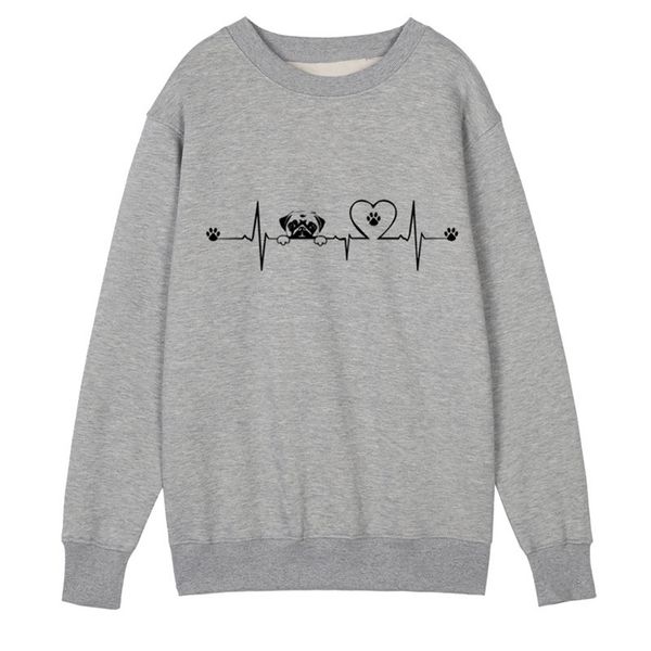 

новая осень heartbeat of pug толстовки женщины флис милые собаки кофты девушка женский пуловер животных oz-030, Black