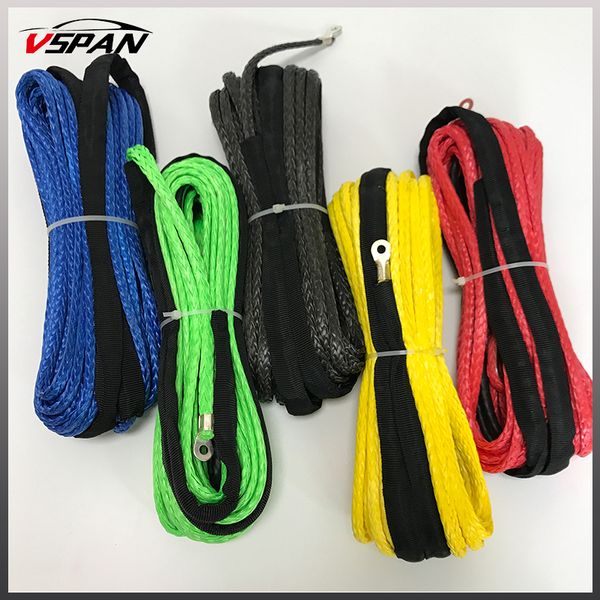 

15m*6mm synthetic winch rope with hook cable line winch towing rope for 4wd/utv/atv/off-road accessories 7000lbs