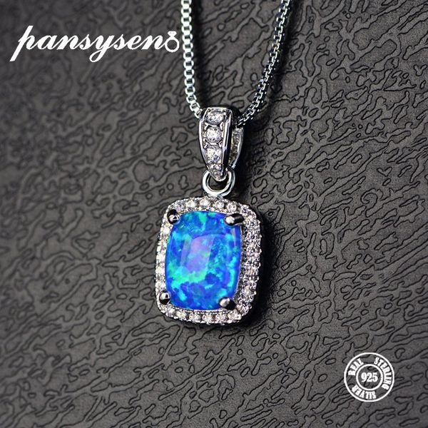 

pansysen women 925 sterling silver pendant necklaces created square blue opal necklace with birthday gifts for wife