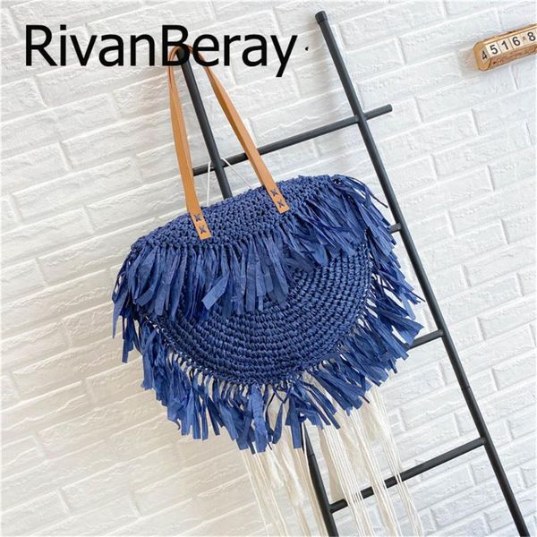 

tassel straw tote bags for women 2020 handmade weave rattan semicircular handbag summer travel beach bag bohemian shoulder bags