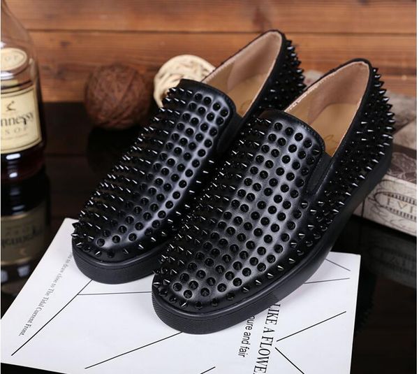 

wholesale fashion luxurious performances wedding shoes red bottom sneaker low lous spikes sneakers rhinestone and nails size: 36-47 s01, Black