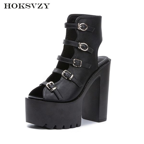 

2020 new fashion thick heel platform sandals high heel sandals fang shuitai hollow fish mouth women, Black