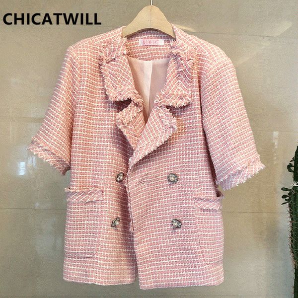 

chicatwill 2019 autumn women tweed jackets ladies casual loose outerwears, Black;brown