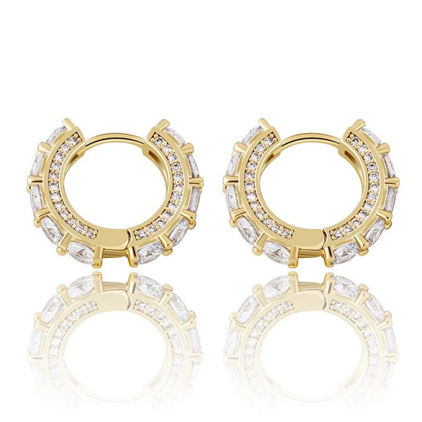 Hot Sale Bohemian 18K real banhado a ouro Micro Zirconia Pedra Stud pequeno Huggie Brincos para Mulheres