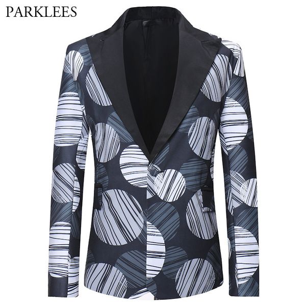 

абстрактный круг печати костюм блейзер мужчины 2018 осень новый однобортный одна кнопка свадебный блейзер мужчины сценический певец костюм h, White;black