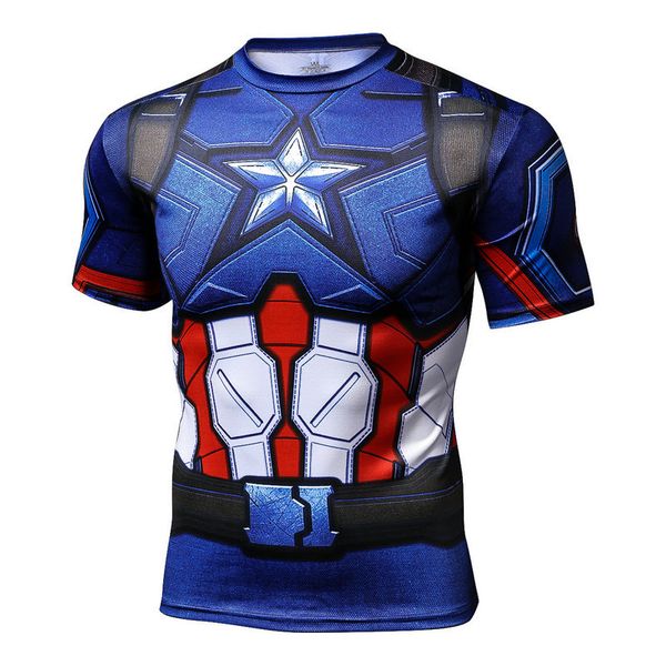 

men's running t-shirt superhero cartoon 3d printed t-shirt american captain quick dry bodybuilding tee gym fitness, Black;blue