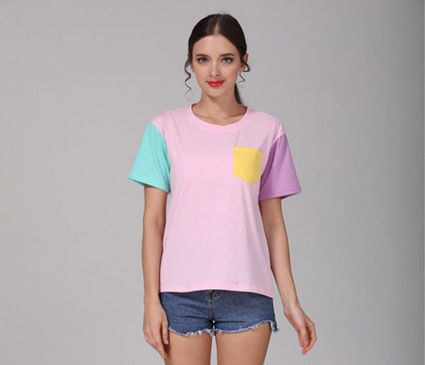 

women designer shirts women clothing 2019 new fashion woman clothes summer new patchwork loose pocket short sleeves t shirt female, White