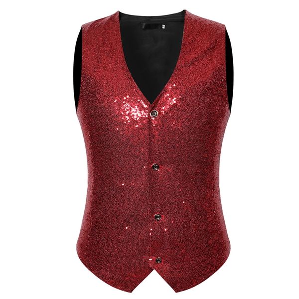 

sfit new mens suit vest crop maleslim fit shiny sequins suit vest v-neck button down formal party club costume men, Black;white