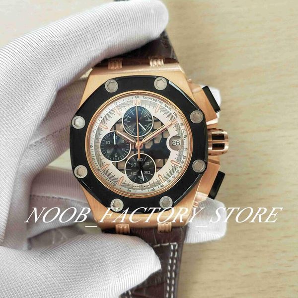 

new version p quartz movement chronograph work men white dial leather strap watch luminous wristwatches diving men's watch whatses, Slivery;brown