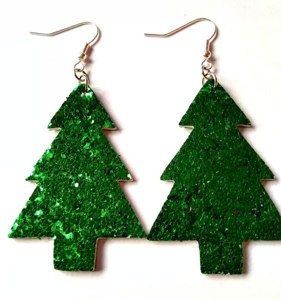

new boho green glitter christmas tree earrings trendy faux leather earrings for women earing christmas jewelry accesorios mujer, Silver