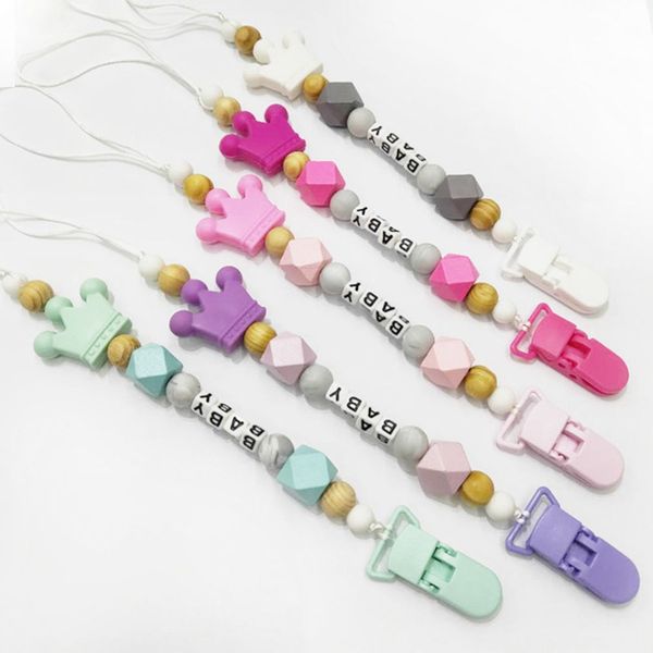 

cute cartoon baby pacifier clips comforts beads silicone crown pacifier chain holder baby shower gift kids toys supplies