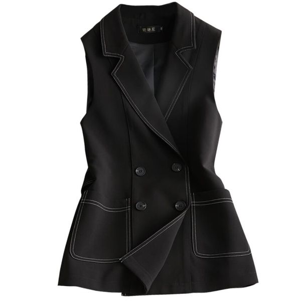 

plus size 5xlautumn women blazers sleeveless long vest jacket double-breasted casual outwear elegant office lady jackets, Black;white