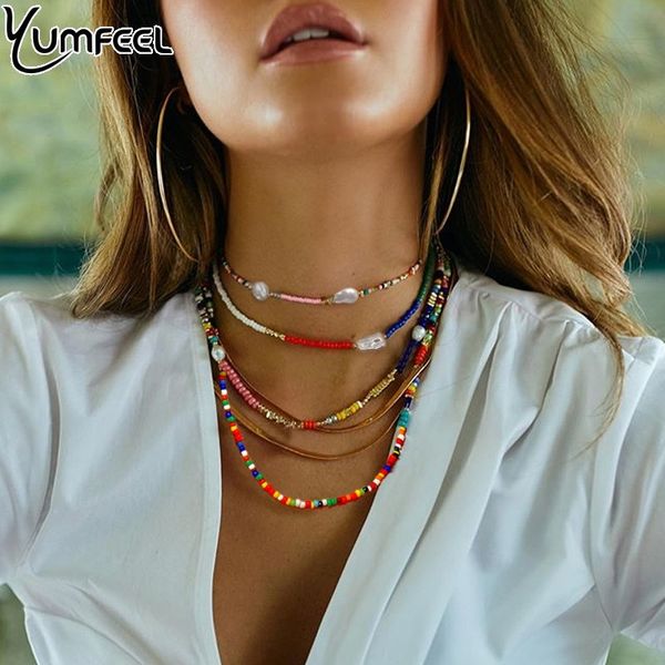 

yumfeel brand handmade jewelry seed beads necklace women bohemian trendy beaded jewelry choker necklaces, Silver
