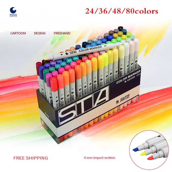 

sta 12 24 36 48 80 colors artist double headed sketch marker set alcohol based manga art markers for design supplies