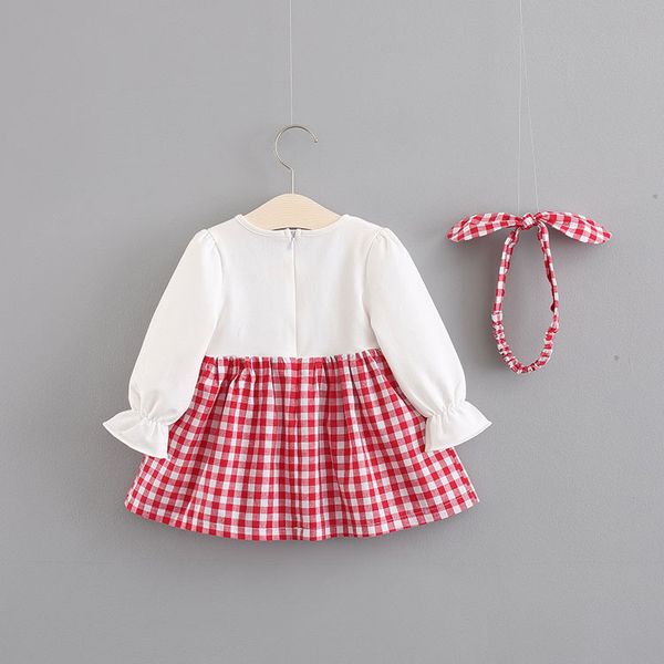 

korean-style childrenswear 2019 autumn new products girls plaid long-sleeved dress princess dress send hair bands, Red;yellow