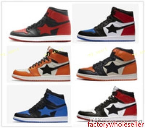 

new high 1 royal og banned black bred basketball shoes toe three mandarin duck 1s athletic sneakers