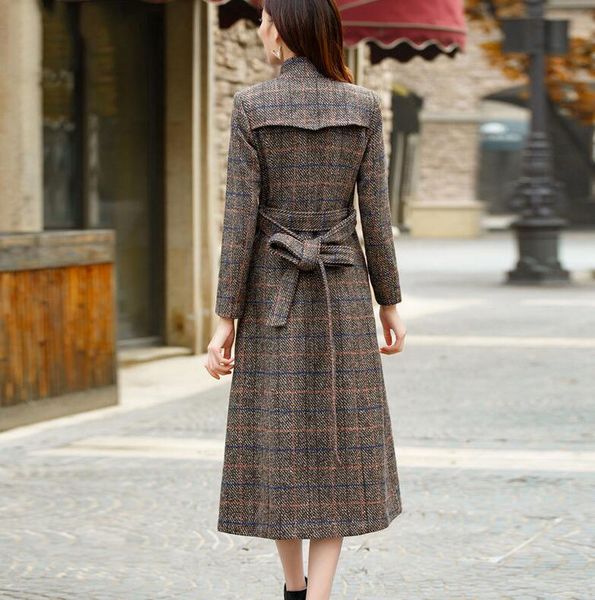 

women's wool & blends high-quality long woolen coat autumn winter solid thick warm outerwear sleeve stand-up collar parka jacket, Black