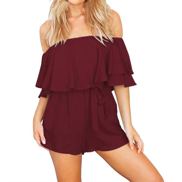 

Free Ostrich Tie Waist Belted Wrap Knot Romper Female Summer Short Sleeve Slash Neck Mid Waist Casual Plain Playsuit N30